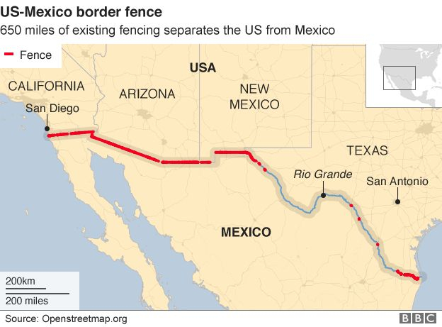 Us Mexico Border Map Migrant Caravan Eight Cross The Us Mexico Border Bbc News